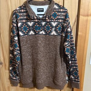 Hooey Geometric Brown and Teal Hoodie